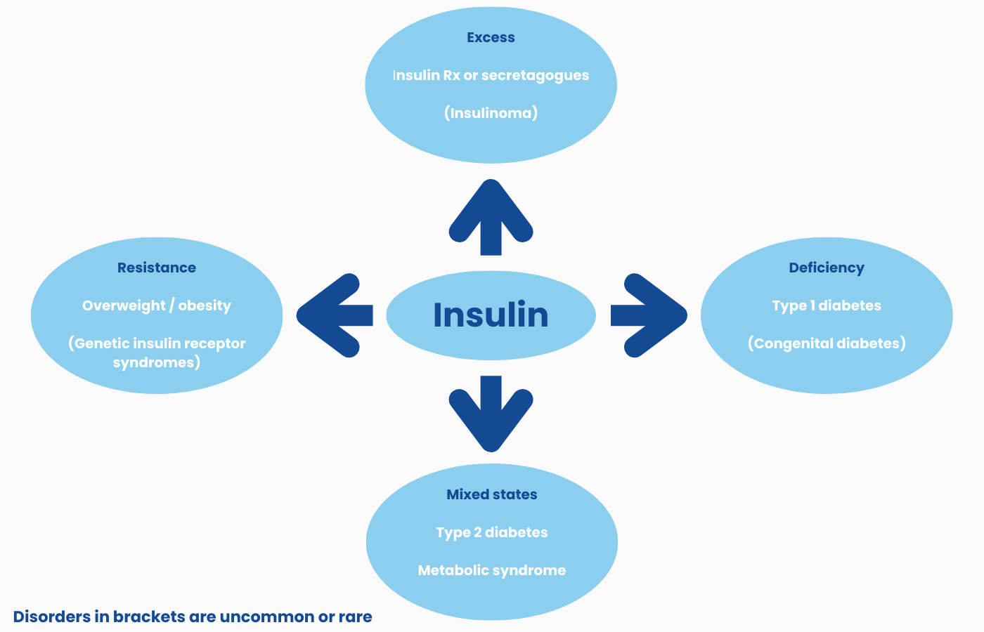 Simple infographic – diabetes excess, resistance, deficiency and mixed states